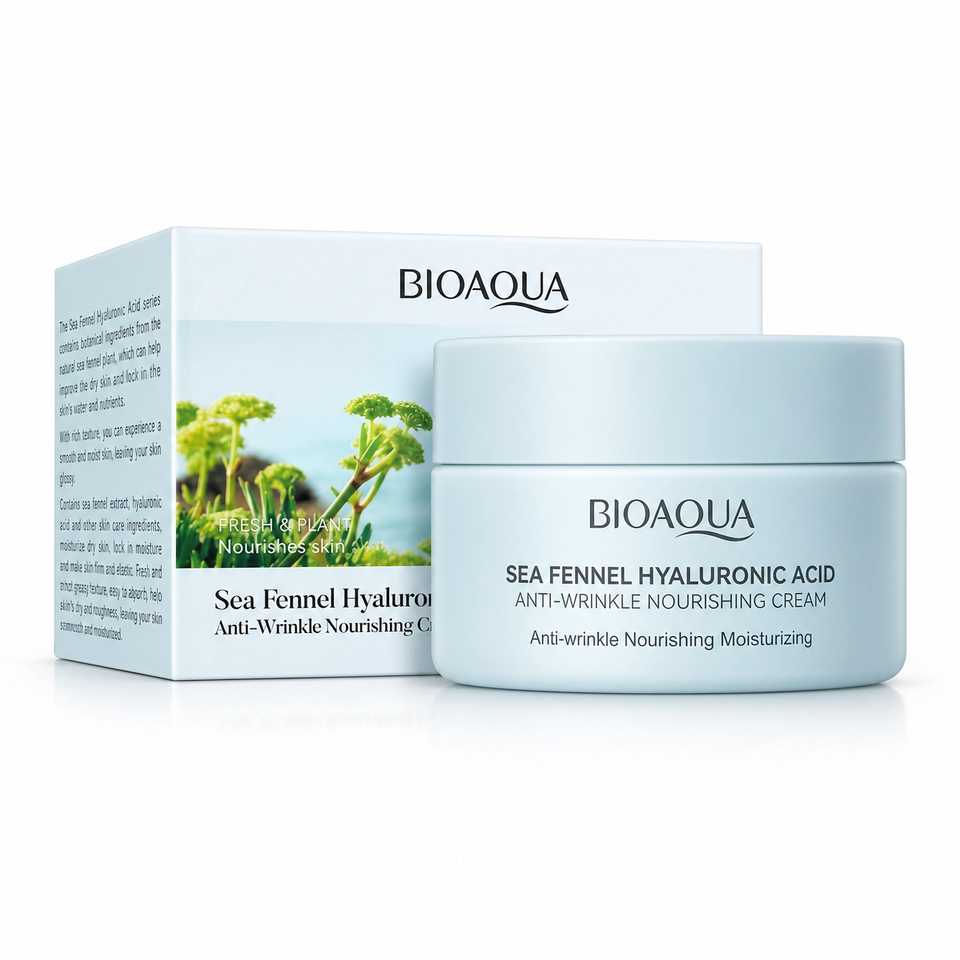 Crema nutritiva antiarrugas Bioaqua con ácido hialurónico e hinojo marino (60g)