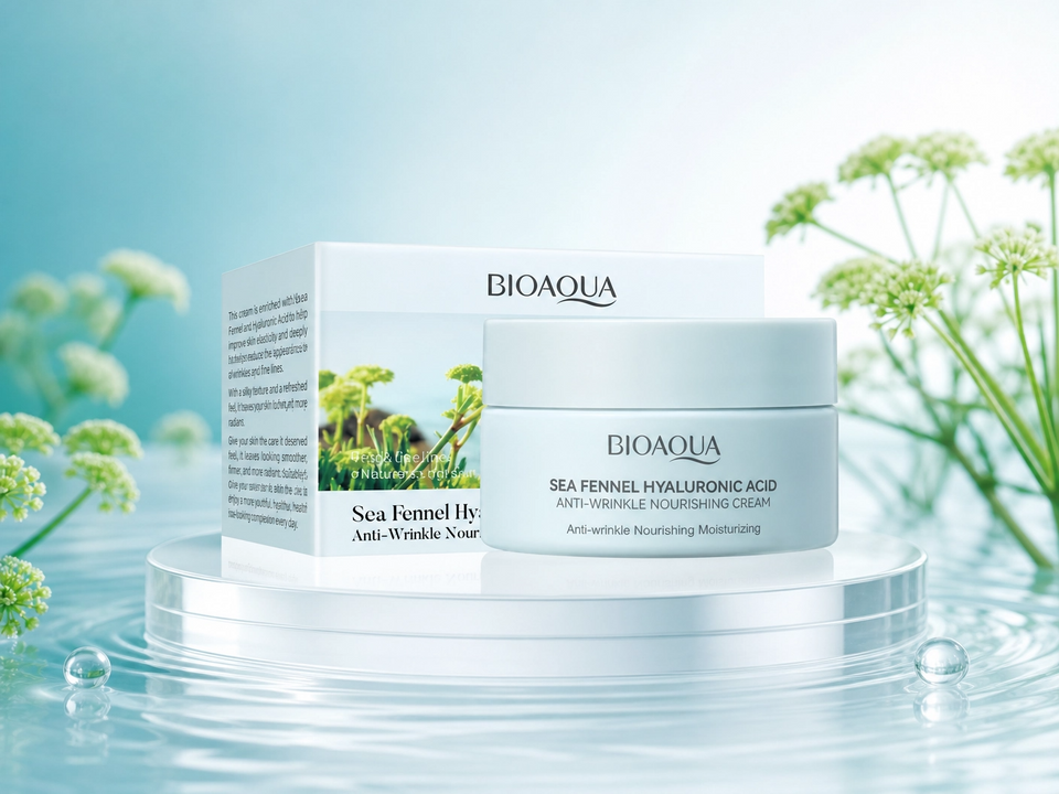 Crema nutritiva antiarrugas Bioaqua con ácido hialurónico e hinojo marino (60g)