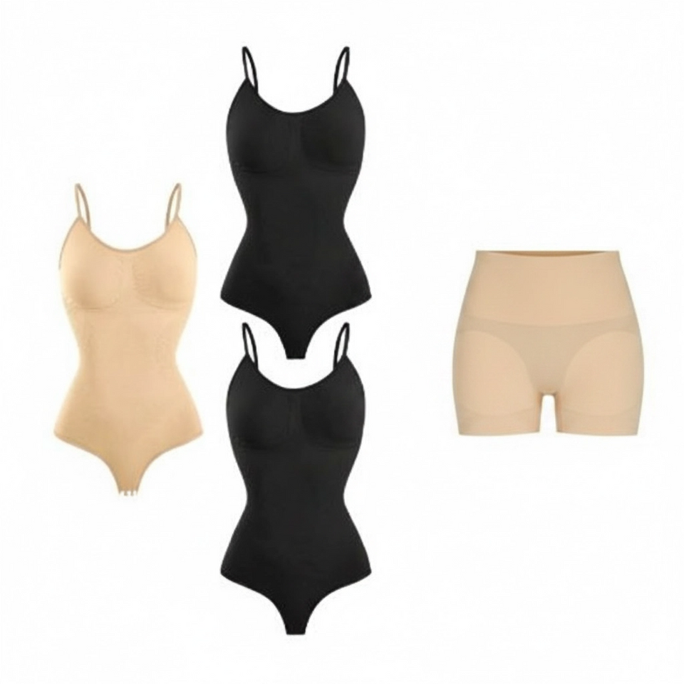 Mega Pack de 4 prendas moldeadoras reductoras (Negro y Beige)