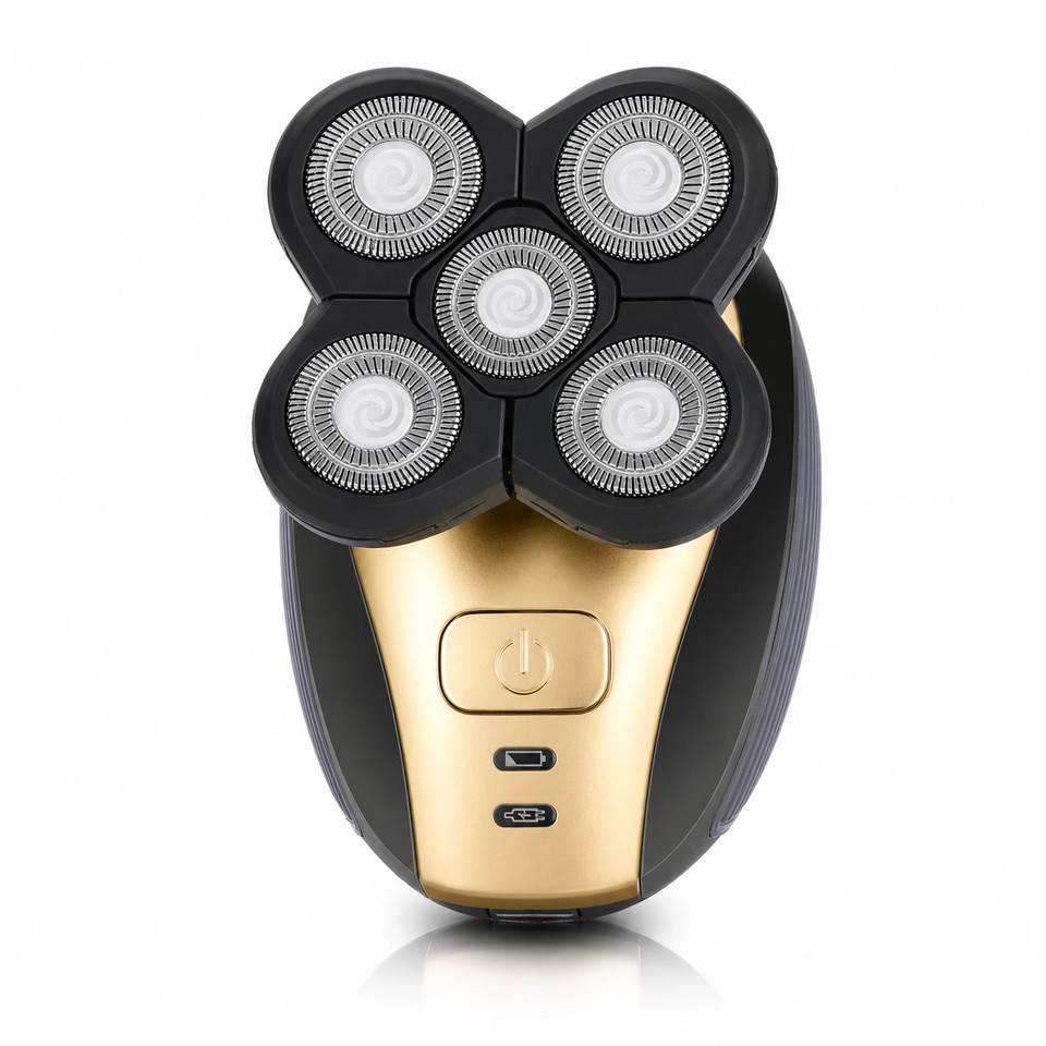 Afeitadora eléctrica multifuncional 5 en 1 (Cabezal rotativo 4D, Negro y Dorado)